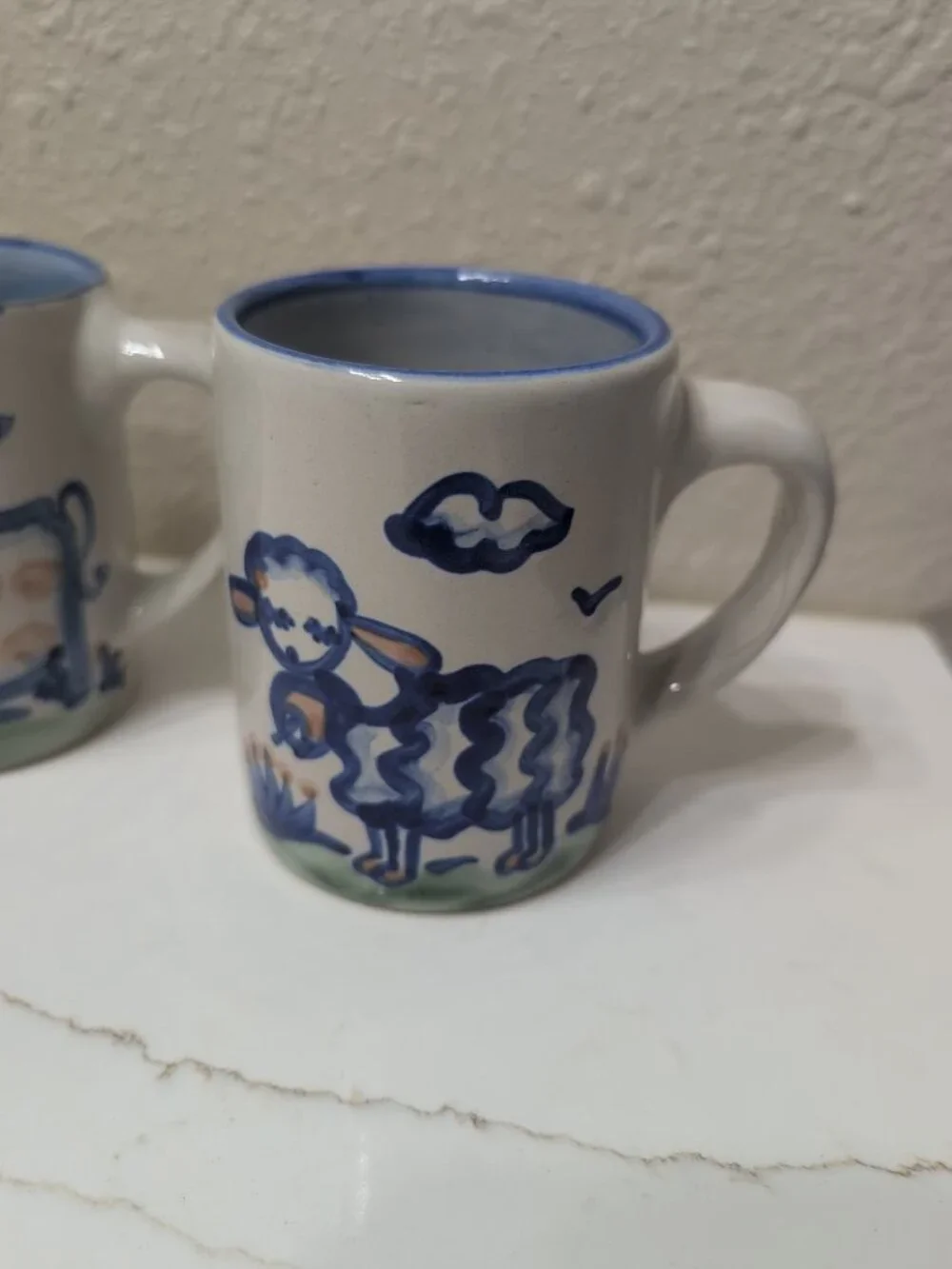 Vintage M.A. Hadley Set of 4 Coffee Mugs - Farmer Sheep Cow Chicken - The End - Picture 2 of 8